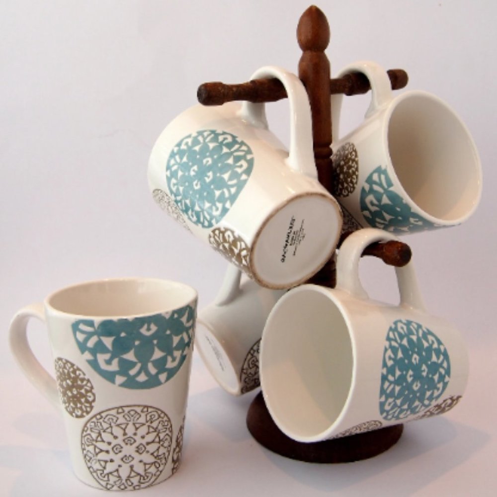 Set of 5 Rachael Ray Boho Mandala "Pendulum" Coffee + Tee Mugs